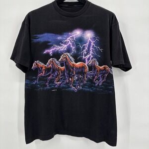 VTG 1992 Habitat Running Horses Lightning Shirt Large Stallion Front Back Print